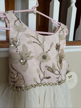 American Princess Pale Pink and Gold Floral Sequin Girls Dress